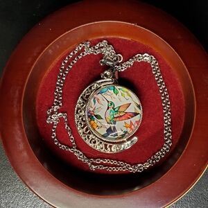 Hummingbird Pendant Necklace Spinner with Crescent Moon 🌙